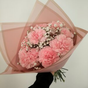 Ramo con claveles rosas con ghypso